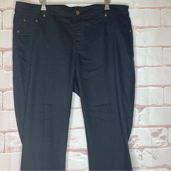 IMAN JEANS WOMENS PLUS 1X BLACK 3 POCKET STRAIGHT LEG GOLD BUTTON CLOSE - Picture 6 of 9